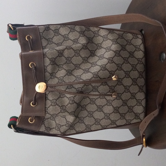 Authentic Vintage Gucci GG Monogram Supreme Sherry Web Ophidia Drawstring Bucket - Picture 3 of 11